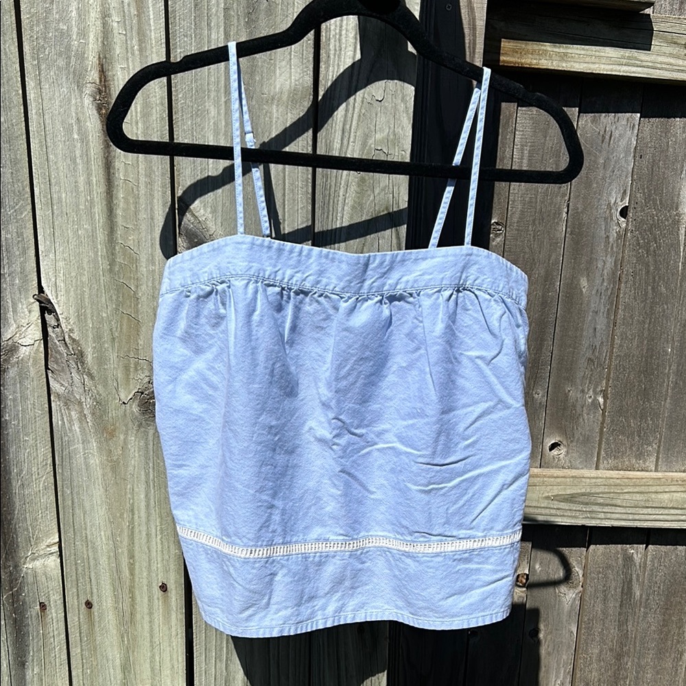 Vintage 100% cotton womens light blue spaghetti strap top blouse